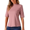 thumbnail image 4 of INSPIRE CHIC Half Sleeve T Shirts for Women Turtleneck Top Casual Blouses Solid Elastic Soft Elbow Length Tops L Dark Pink, 4 of 6