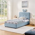 thumbnail image 6 of Twin Size Upholstered Bed with Oversized Rabbit Ear Headboard, LED Light & 4 Storage Drawers, Boucle Fabric (79.5''X40.75''X41''), 6 of 20