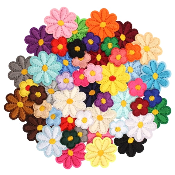 Style‑Carry 50 Count Iron‑on Patches, Colorful Flower Fabric Embroidery Patches, Cute Applique Patches for Clothing Bags Dresses Repair and DIY Decoration