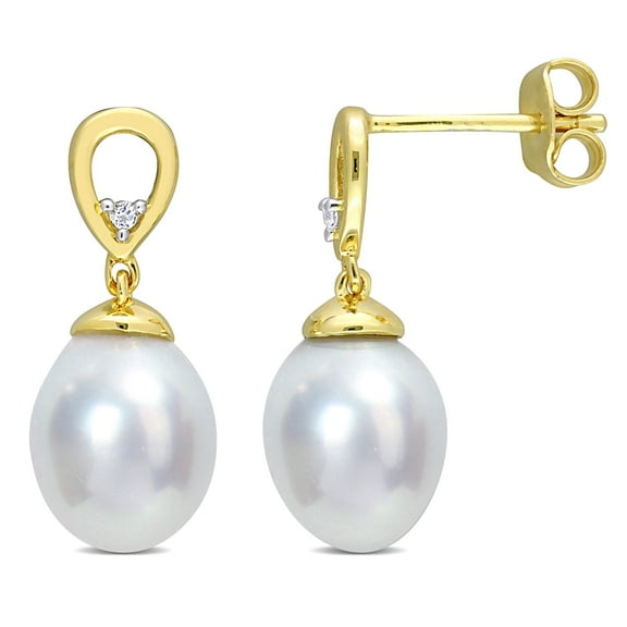 Everly Women's Cultured Pearl Yellow Gold Plated Earrings