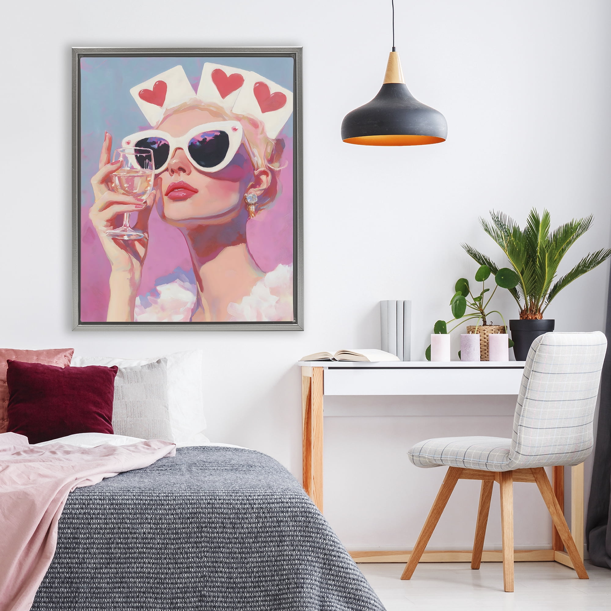 Stupell Industries Queen of Hearts Retro Glam Gray Framed Floater Canvas Wall Art, design by The Prints Vibe