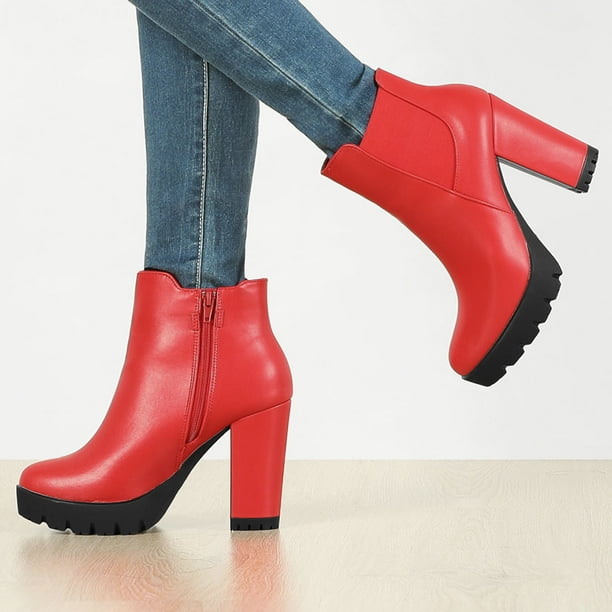 Femmes Bottines Plateforme Talon Carr Fermeture clair Bout