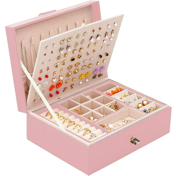 LAICAIW Stud Earring Organizer for Girls Jewelry Organizer Box Earring Box for Girls Jewelry Box for Stud Earrings Storage Organizer teen Jewelry Boxes for Women Earrings Holder Organizer Box Pink