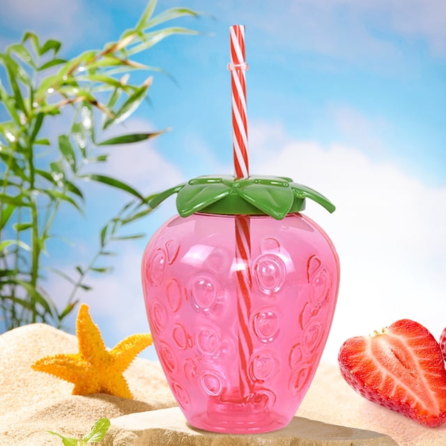 3/ Vaso para beber con forma de piña/fresa de 500 ml con favores de fiesta de pajita (1 fresas) 6 piezas JShteea El nuevo