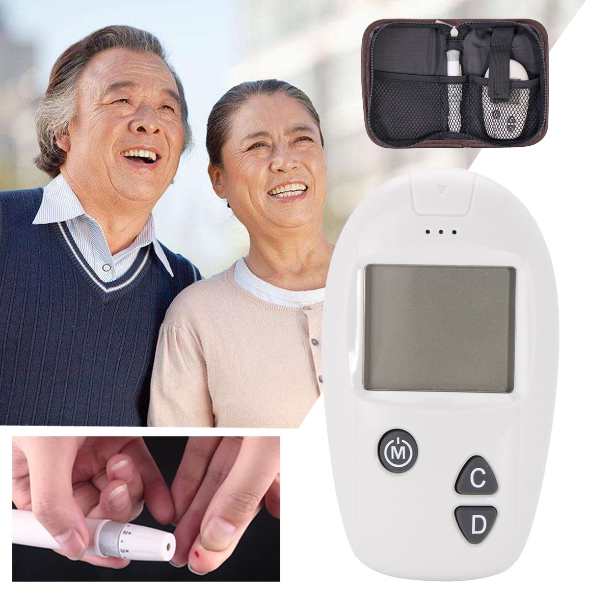 Diabetic Blood Glucose Monitor Sugar Meter Test Starter Health w/ Storage Bag