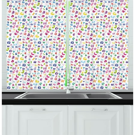 - Kids Curtains 2 Panels Set, Cute Colorful Alphabet Abc Bubble Letters Doodle Style Fun Childish Nursery Design, Window Drapes for Living Room Bedroom, 55W X 39L Inches, Multicolor, by Ambesonne