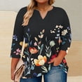 thumbnail image 2 of 3/4 Length Sleeve Womens Tops Dressy Casual Plus Size Blouses Gradient Large V-neck Three Quarter Sleeve Solid Color (Size:L-5XL), 2 of 5