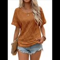 thumbnail image 1 of Camisa de Corta con Bordado de Ojales para Mujer, Cuello Redondo, Botones en la Espalda, Blusa Básica Informal Holgada de Punto, Color Café, Talla XL, 1 of 7
