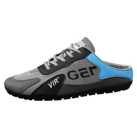 

adviicd New Men s Shoes Casual Shoes Slip-On Half Shoes Bean Shoes Mens Running Shoes (Grey 7.5)