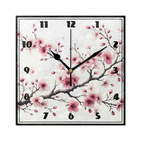 Oriental Cherry Flowers Wall Clock 7.78" Non-Ticking Silent Battery Operated for Home Bedroom Office Kitchen Living Room