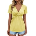 thumbnail image 5 of Royisotas Women's Plus Size Shirts V Neck Twist Front T Shirts Short Sleeve Summer Tunic Ruffle Flowy Tops, 5 of 9