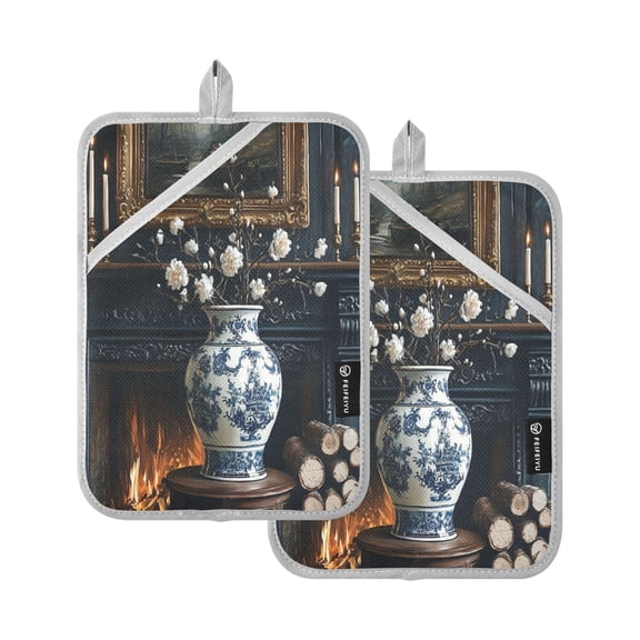 BZSMCE Pot Holder Oven Mitts Cooking baking Painting Of Blue Vase Creative Pattern Size:7x9.8in
