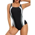 thumbnail image 1 of Women's Athletic One Piece Swimsuit Color Block Bathing Suit Racerback Training Swimwear, 1 of 6