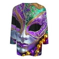 thumbnail image 4 of Jsaierl Mardi Gras Clothings for Women 3/4 Sleeve Mask Graphic Blouse Carnival Themed Tees Party 3D Print Tops Funny Gifts Parade Tshirt, 4 of 5