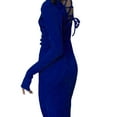 thumbnail image 5 of hirigin Women's Bodycon Midi Dress, Long Sleeve Round Neck Cross Tie-up Back Solid Color Dress, 5 of 9
