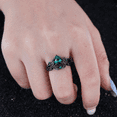 thumbnail image 2 of Pear Green Emerald Engagement Ring Set&nbsp;in 14K Black Gold Vermeil- Unique Leaf Design Cluster Stacking Ring Set- Mother's Day Ring, 2 of 7