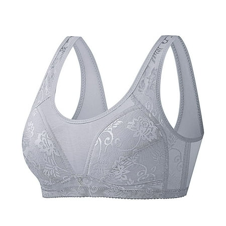 REORIAFEE Womens Underwear and Bras Gathered Together Wirefree Bras Solid Adjustable Straps Brassiere Breathable Wide Strap Comfy Corset Underwear Classic Comfortable Support Lingerie Gray L