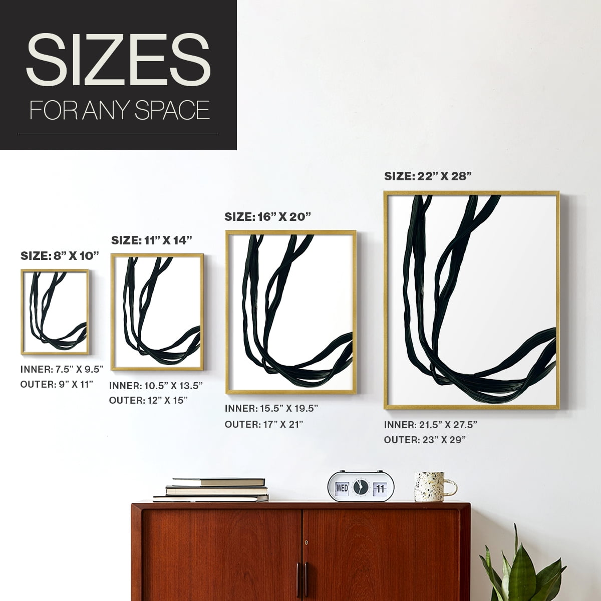 Onyx Ribbon II in Gold Solid Wood 16 x 20 Framed Print