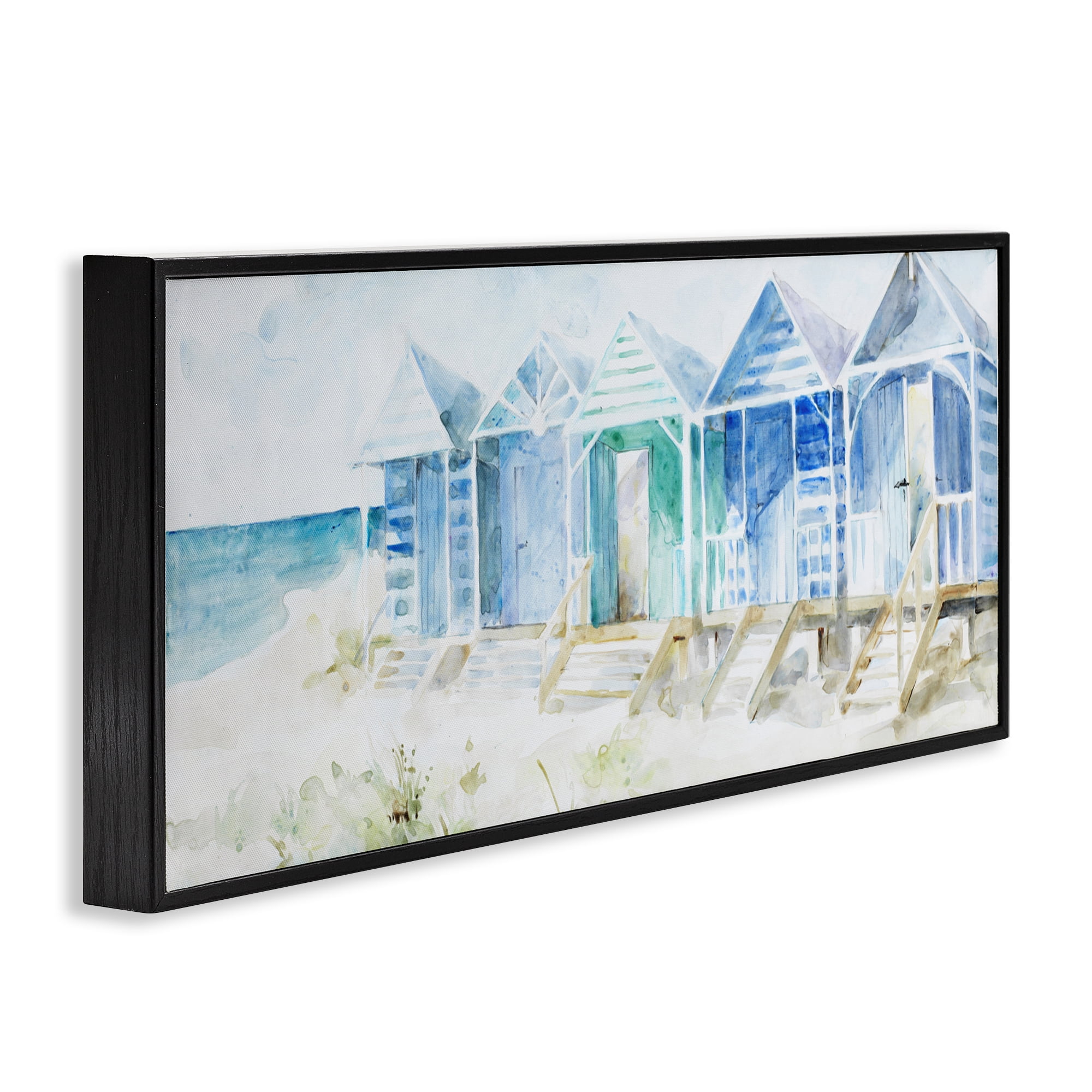 Stupell Industries Beach Cabins in a Row Black Framed Giclee Art, design by Lorenzo Collective