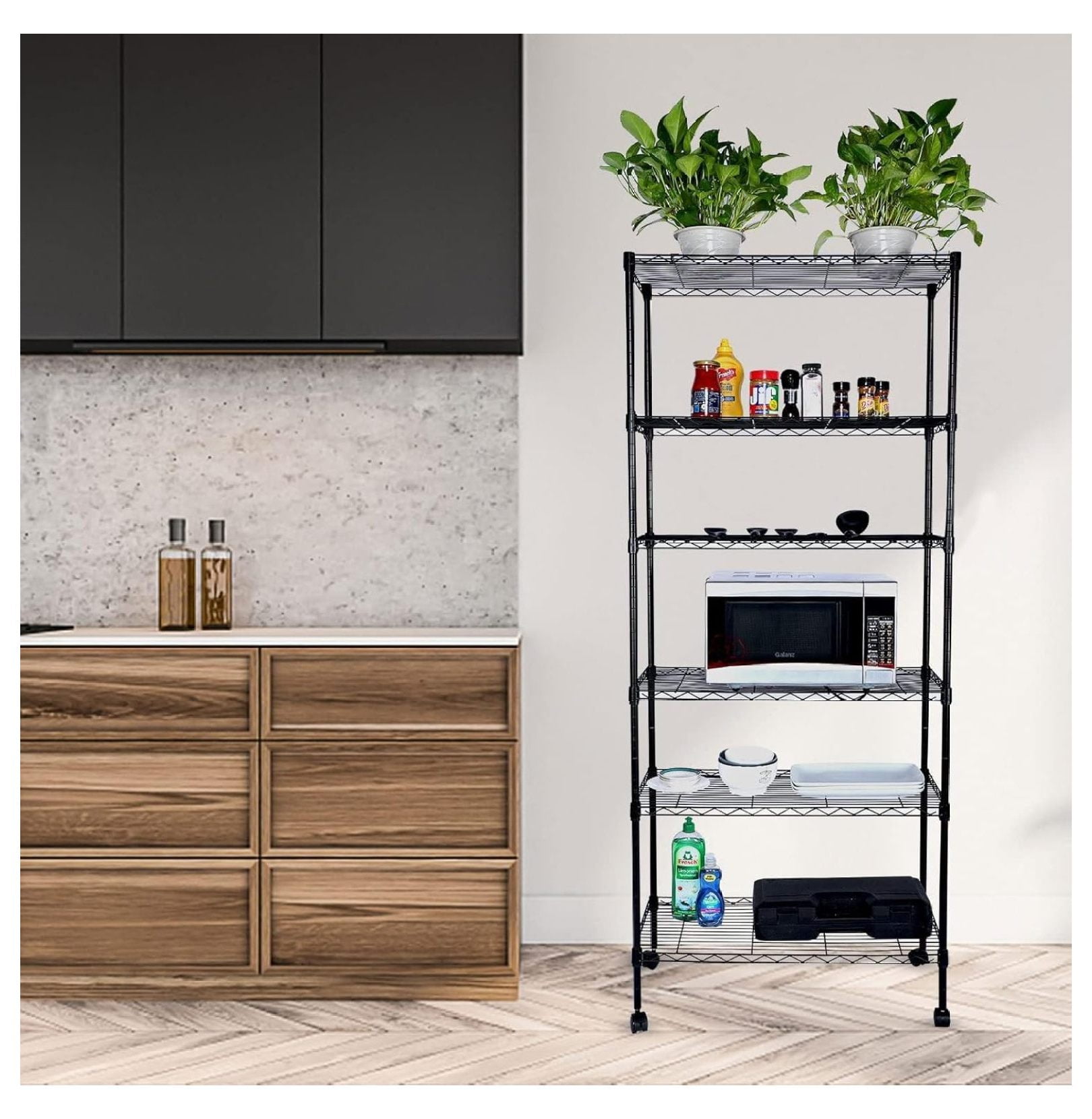 Wire Shelving Units 6 Tier, 30'' Wide - Adjustable Heavy Duty Metal Shelves on Wheels, Black