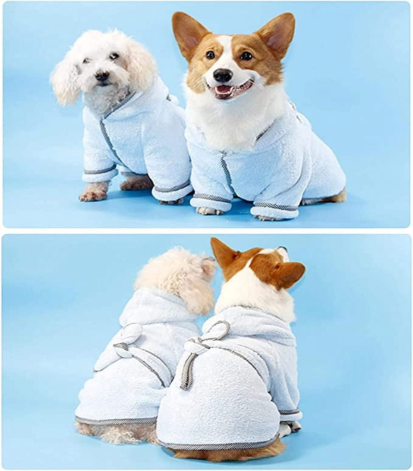 Dog Bathrobe, Microfiber Fast Drying Absorbent Hooded Bath Towel for Puppy Small Medium Large Dog Cat (2XL, LightCyan)