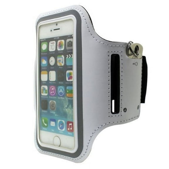 White Armband Sports Gym Workout Cover Case Arm Strap Jogging Band Q6M for Alcatel A382G - iPod Touch 5, iPhone SE 5S 5C 5 - HTC G2, Arrive, Rhyme, Radar, Wildfire, One V, Nexus One