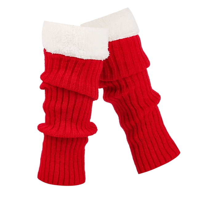 GPOECD Jambières Rétro Tricotées au Crochet Longues Chaussettes de Bottes Femmes Adulte Épaissies Chaudes Noël Fête Danse Yoga Bas Rouges,