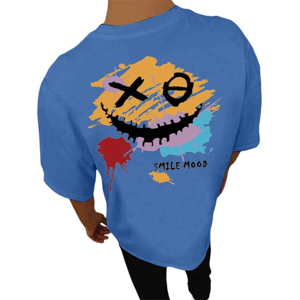Playeras De Hombre Camiseta Informal De Verano De Manga Corta Con Cuello Redondo Y Estampado De Letras Y Caras Para Hombre