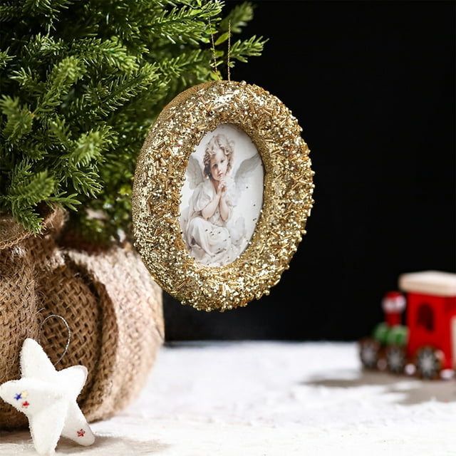 sdhkgrrt under $5 Christmas Picture Frame, Christmas Tree Picture Frame Ornaments,Square Round Irregular Shaped Photo Hanging Decor,Glue Powder Foam Christmas Photo Frames,Festive Photo Prop