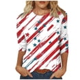 thumbnail image 2 of Cavosen 4th of July Tops for Women Petite Independence Day 3/4 Sleeve Crew Neck Shirts American Flag Graphic Tops Lady XL 4th of July Casual T Shirts Red White and Blue Tunic Tees Patriotic Outfits, 2 of 4