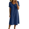 thumbnail image 2 of Horkkom T Shirt Dress Women Solid Color Short Sleeve Crew Neck Midi Dresses Summer Loose Casual Dresses, S-3XL, 2 of 8