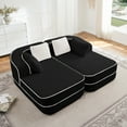 thumbnail image 2 of 77.2" Teddy Fabric No Assembly 32D High Density sponge Boneless Sofa,Fluffy Comfy Couch with double Chaises,Sleeper sofa,Contrast color design,Symmetrical aesthetics,for Living Room,Black, 2 of 5
