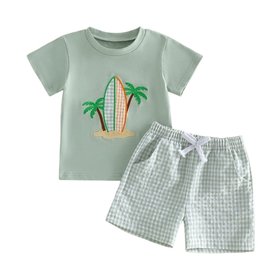 Karoyedx Boys Outfit Set Toddler Kids Baby Boy Summer Clothes 1T 2T 3T 4T 5T Boys Outfit Short Sleeve Shirt Top Shorts Set Light Green Size,18-24 Months