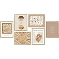 thumbnail image 2 of PixonSign Framed Canvas Print Wall Art Set - Brown Sunshine & Plants & Letter Patten - Set of 6 Abstract Geometric Minimalism Poster Cultural Art Wall Décor - 11"x14"x6 Natural, 2 of 5