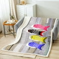 thumbnail image 2 of Coloful Fish Throw Blanket, Rustic Farmhouse Cabin Decor Fleece Blanket for Bed Sofa Couch, Japanese Koi Fish Sherpa Blanket, Retro Old Barn Door Plush Bed Blanket Soft Cozy Bedroom Decor, Twin Size, 2 of 6