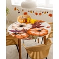 thumbnail image 4 of Round Fitted Tablecloths Orange Pumpkin Autumn Thanksgiving Waterproof Table Cover for Kitchen Dining Party Decor Watercolor Maple Leaves,55"-60", 4 of 6