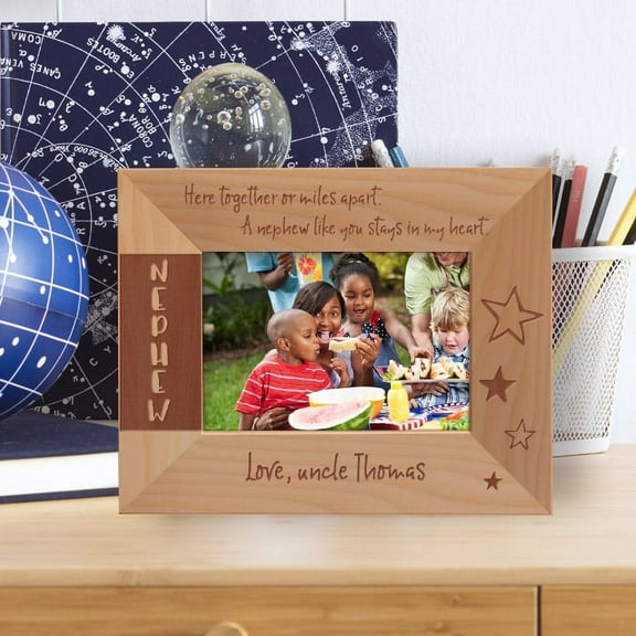 My Nephew Here Together Or Miles Apart Personalized Wooden Frame-5" x 3 1/2" Brown Horizontal