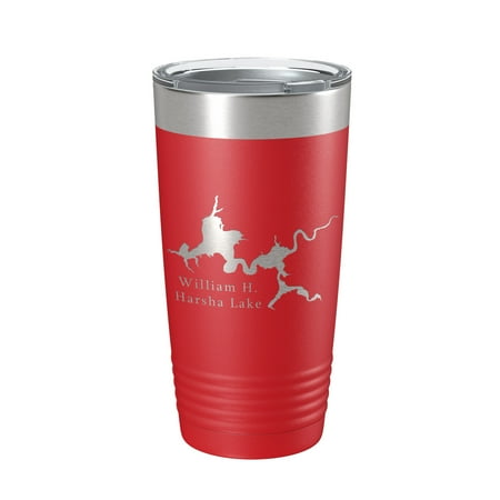 

William H. Harsha Lake Map Tumbler Travel Mug Insulated Laser Engraved Coffee Cup Ohio 20 oz Red
