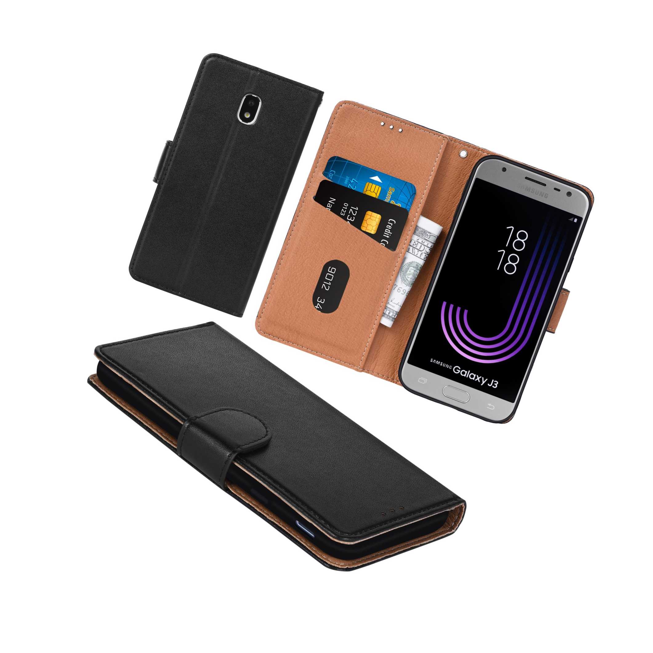 Galaxy J3 Pro 17 Case Flip Cover Leather Phone Wallet Case For Samsung Galaxy J3 Pro 17 Black Walmart Com Walmart Com