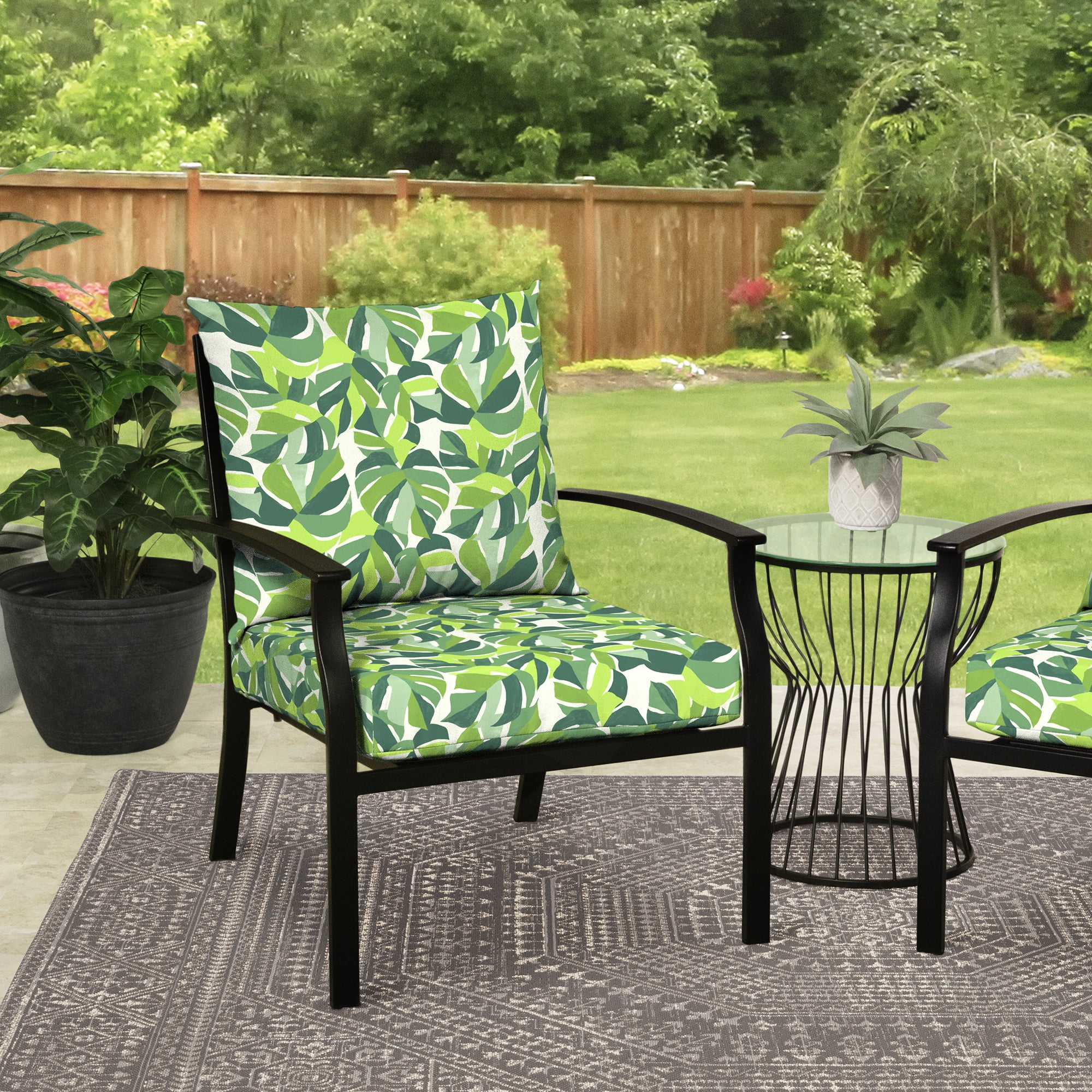 Mainstays 45" L x 22.75" W Green Monstera Rectangle Outdoor 2 Piece Deep Seat Cushion