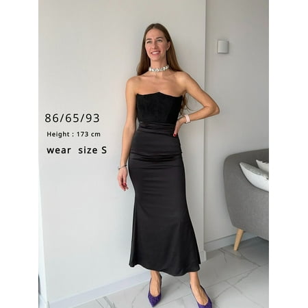 Mingmingxi Maxi Strapless Formal Occasion Dresses Elegant Bodycon Corset Party Dresses Sexy Velvet and Satin Patchwork Dress