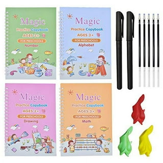 Upgraded Large Magic Practice Copybook Set(Size 10.5x7.3)-4PCS Reusable  Magic Practice Copybook for Kids-Magic Copybook Large- Magic Calligraphy