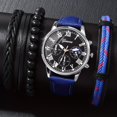thumbnail image 1 of 4pcs/set Watch Set 1pc Men's Simple Quartz Leather Watch & 3pcs Braided Leather Bracelets Beaded Bracelets, 1 of 5