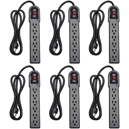 KMC 6-Outlet Surge Protector Power Strip, 4ft Extension Cord, 900 Joules, White, 6-Pack