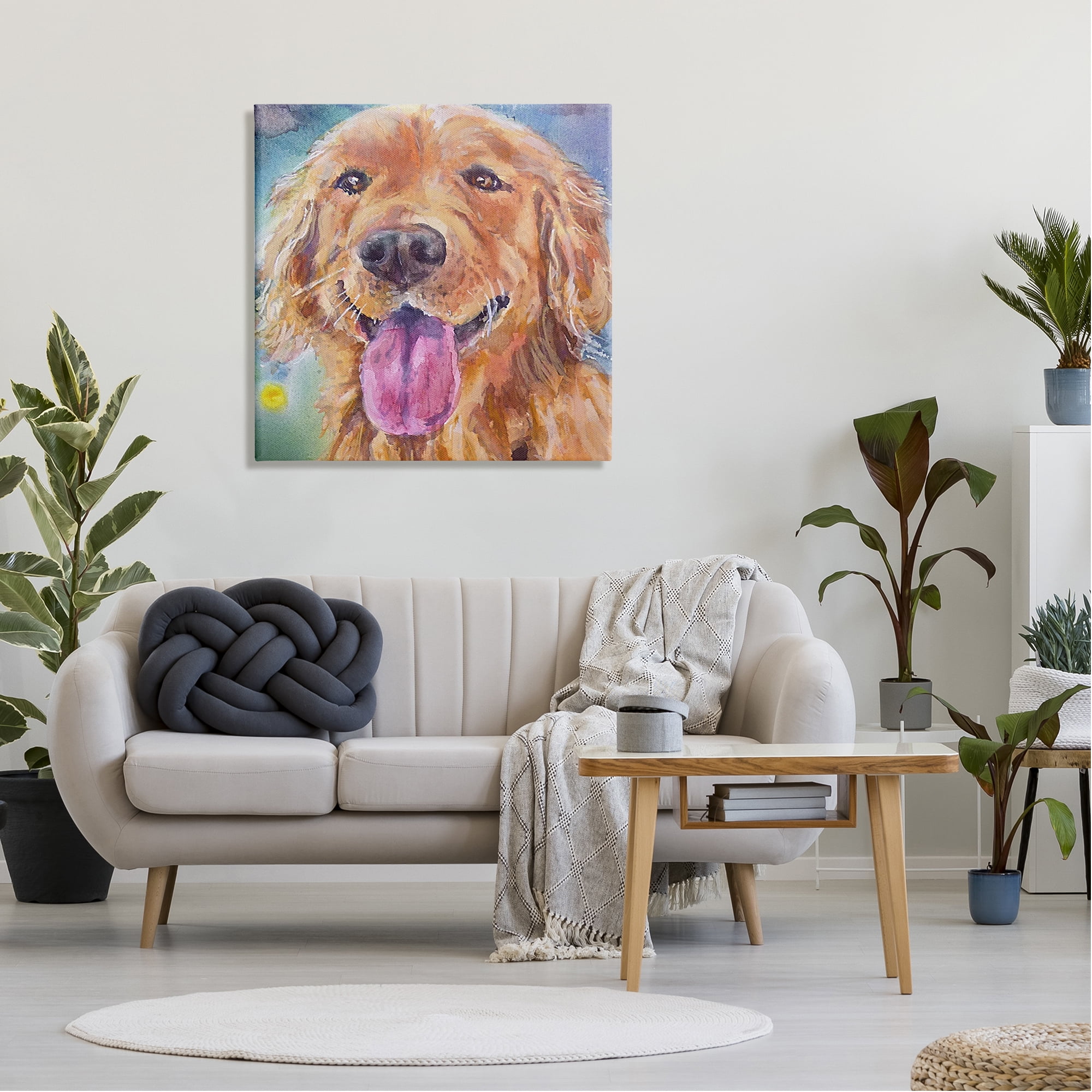 Stupell Industries Happy Retriever Dog Face Animals & Insects Painting Gallery Wrapped Canvas Print Wall Art, 30 x 30