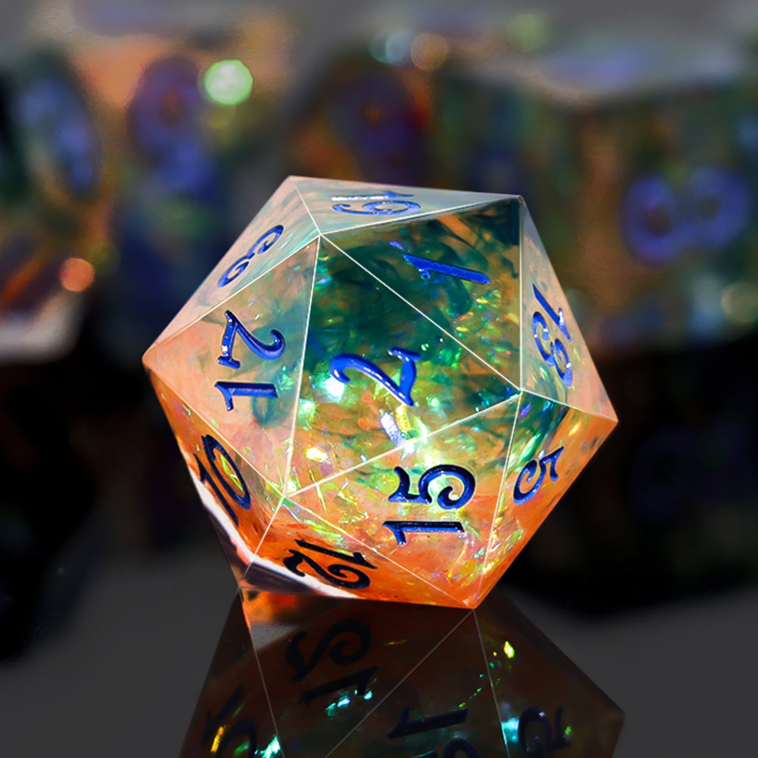 SWAJUJA Sharp Edge Resin Dice Set, 7PCS Handmade Polyhedral DND Dice with Iridescent Plating and Gift Case for Dungeons & Dragons RPG Tabletop Games