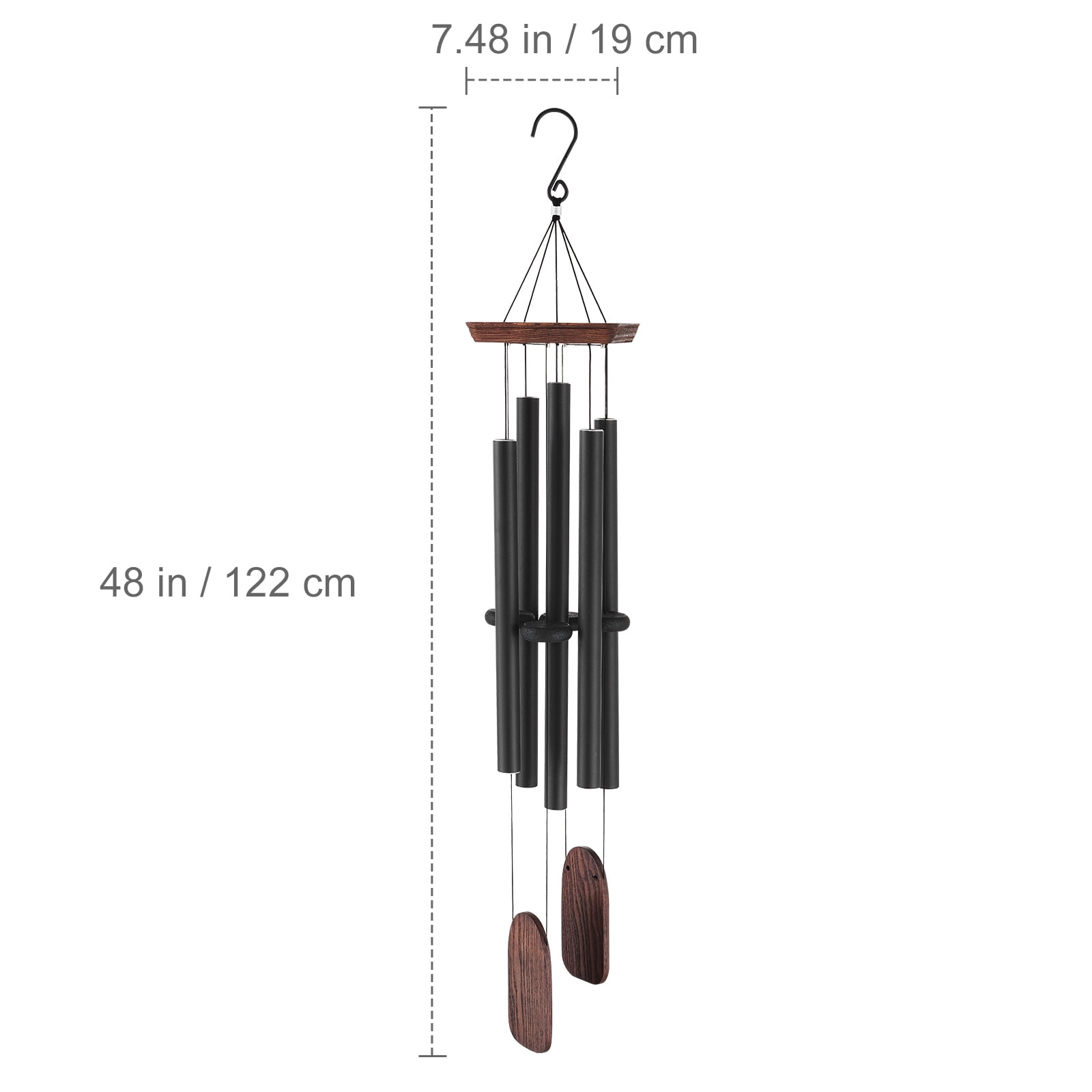 KFFKFF Outdoor Wind Chimes, 1220 mm, Richly Toned Wind Chimes with 5 Tubes, Distinctive Large Commemorative Wind Chimes for Celebrations, Remarkable Exterior Adornment, Black