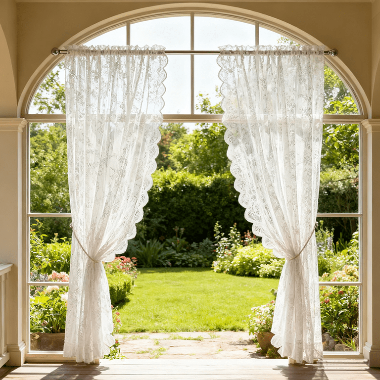 Vintage Lace Curtains 59 Inches Long-Romantic Flowers and Branch Vintage Lace Curtains 59 Inches Long-Romantic Flowers and Branch