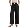 thumbnail image 3 of TEMOFON Linen Pants Women Wide Leg Summer Palazzo Pant Black Palazzo Loose Fit Casual Travel Pants with Pocket 2XL, 3 of 7