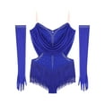 thumbnail image 7 of TSSOE Women's Ruched Latin Dance Outfit Tassel Samba Rumba Salsa Jazz Dance Bodysuit Top with Gloves Blue M, 7 of 7